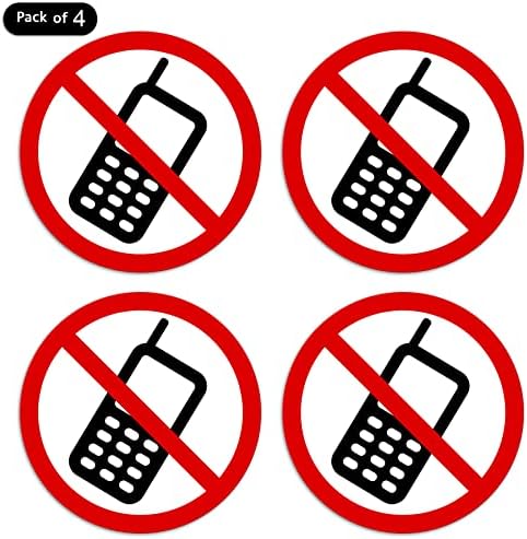 Dealzepic - אין טלפון סלולרי/טלפון נייד אסור שלט | מדבקת מדבקות ויניל דבק עצמי | חבילה של 4 יח '